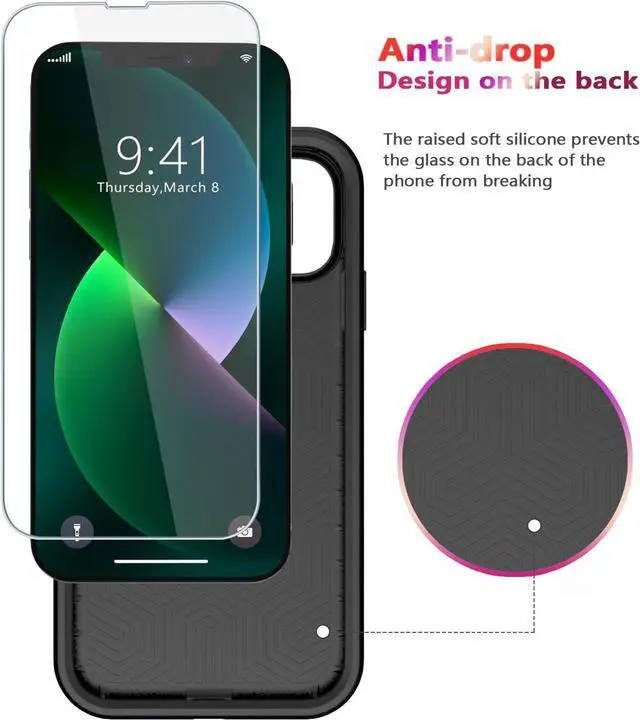 Alt view image 5 of 7 - Diverbox for iPhone 13 case [Shockproof] [Dropproof] [Tempered Glass Screen Protector ],Heavy Duty Protection Phone Case Cover for Apple iPhone 13 (Black-2in1)