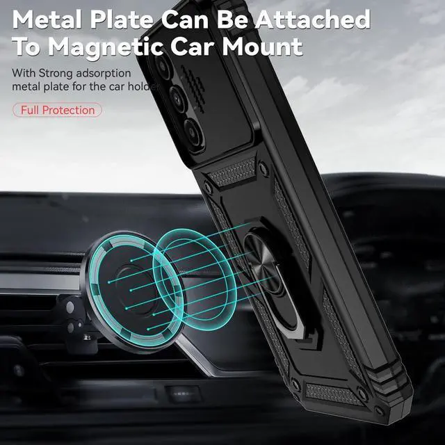 Alt view image 2 of 7 - for Samsung Galaxy A24 Case with Slide Camera Cover HD Screen Protector [Military Grade 16ft. Drop Tested] Magnetic Ring Holder Kickstand Protective Phone Case for Samsung Galaxy A24, Black