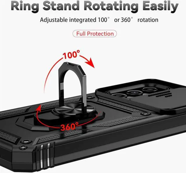 Alt view image 5 of 7 - for Samsung Galaxy A24 Case with Slide Camera Cover HD Screen Protector [Military Grade 16ft. Drop Tested] Magnetic Ring Holder Kickstand Protective Phone Case for Samsung Galaxy A24, Black