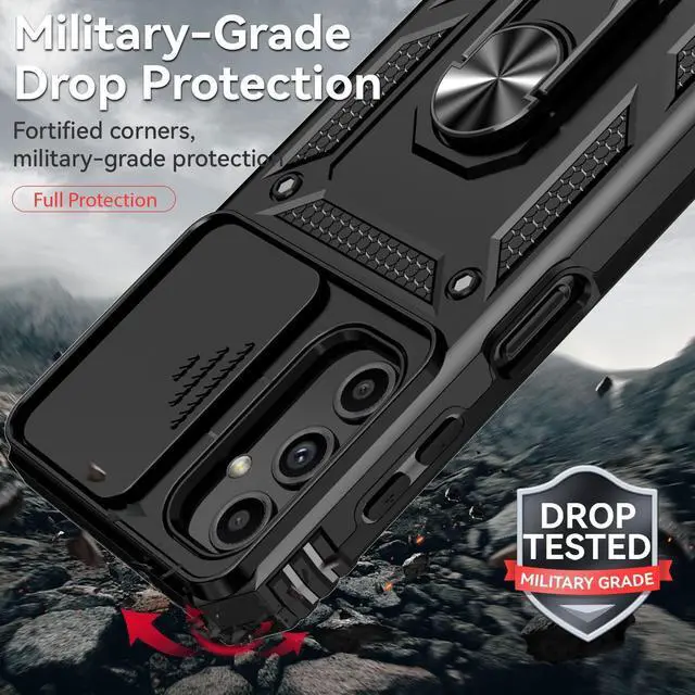Alt view image 4 of 7 - for Samsung Galaxy A24 Case with Slide Camera Cover HD Screen Protector [Military Grade 16ft. Drop Tested] Magnetic Ring Holder Kickstand Protective Phone Case for Samsung Galaxy A24, Black