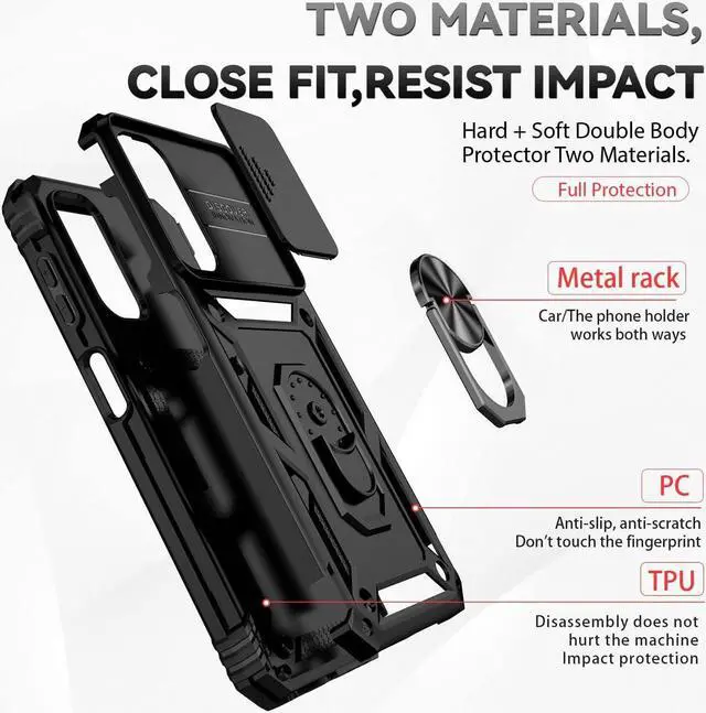 Alt view image 7 of 7 - for Samsung Galaxy A24 Case with Slide Camera Cover HD Screen Protector [Military Grade 16ft. Drop Tested] Magnetic Ring Holder Kickstand Protective Phone Case for Samsung Galaxy A24, Black
