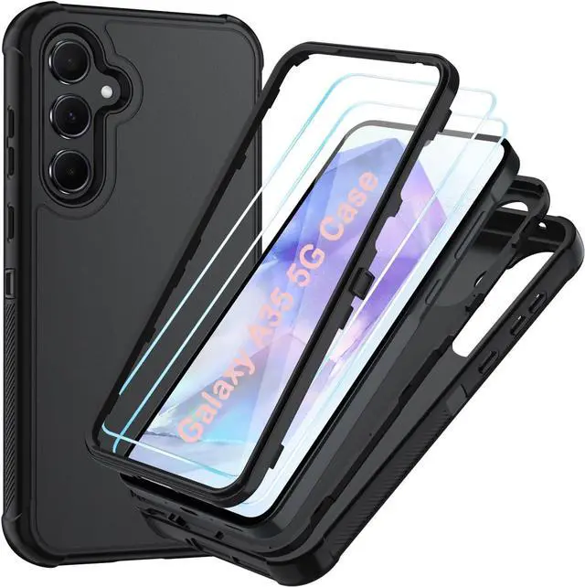 Main image of for Samsung Galaxy A35 5G Case with HD Screen Protector [3 Layer] Military-Grade Heavy-Duty Shockproof Protective Case (Black/Black)