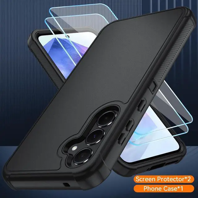 Alt view image 4 of 7 - for Samsung Galaxy A35 5G Case with HD Screen Protector [3 Layer] Military-Grade Heavy-Duty Shockproof Protective Case (Black/Black)