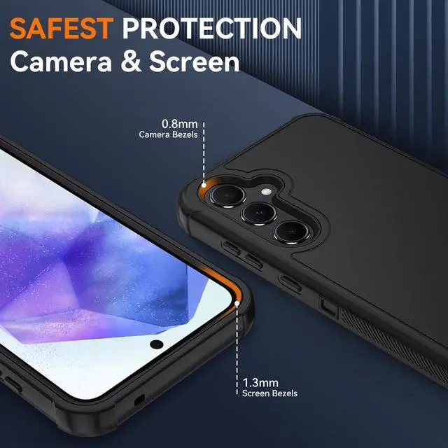 Alt view image 6 of 7 - for Samsung Galaxy A35 5G Case with HD Screen Protector [3 Layer] Military-Grade Heavy-Duty Shockproof Protective Case (Black/Black)