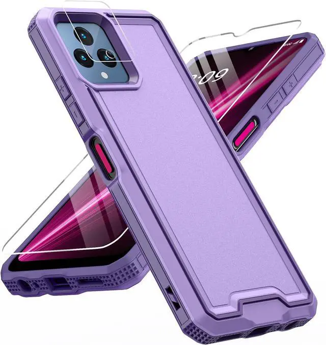 Main image of for REVVL 6 5G / REVVL 6X 5G Phone Case, with Screen Protector & Camera Lens Cover, Heavy Duty Dual Layer Case, Military Grade Drop Proof Rugged Protective Shell (Purple)