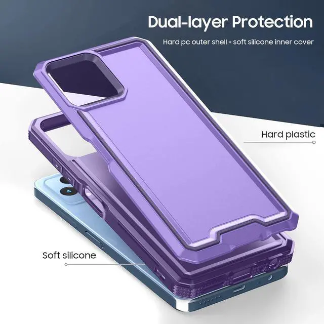 Alt view image 4 of 7 - for REVVL 6 5G / REVVL 6X 5G Phone Case, with Screen Protector & Camera Lens Cover, Heavy Duty Dual Layer Case, Military Grade Drop Proof Rugged Protective Shell (Purple)