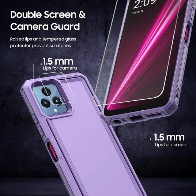 Alt view image 3 of 7 - for REVVL 6 5G / REVVL 6X 5G Phone Case, with Screen Protector & Camera Lens Cover, Heavy Duty Dual Layer Case, Military Grade Drop Proof Rugged Protective Shell (Purple)
