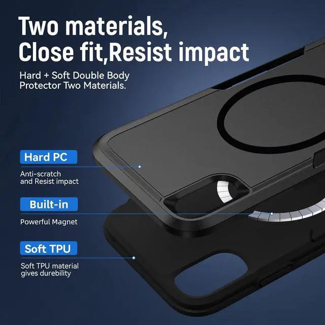 Alt view image 3 of 7 - Strong Magnetic for iPhone XR Case,[Compatible with Magsafe] [20FT Military Grade Drop Tested] Heavy Duty Dual-Layer Shockproof Tough Rugged Protective Case - 6.1 inch (Black)