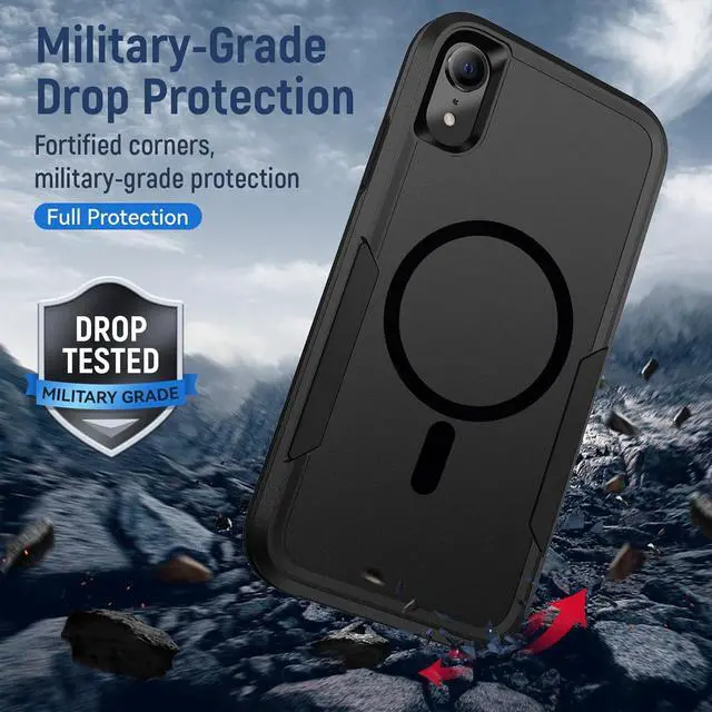 Alt view image 7 of 7 - Strong Magnetic for iPhone XR Case,[Compatible with Magsafe] [20FT Military Grade Drop Tested] Heavy Duty Dual-Layer Shockproof Tough Rugged Protective Case - 6.1 inch (Black)