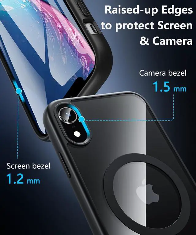 Alt view image 5 of 7 - Hensinple for iPhone XR Case Magnetic, iPhone XR Phone Case with Screen Protector [Compatible with MagSafe][Non-Slip], Clear Hard Back Slim Shockproof Protective Case Cover for iPhone XR 6.1, Black