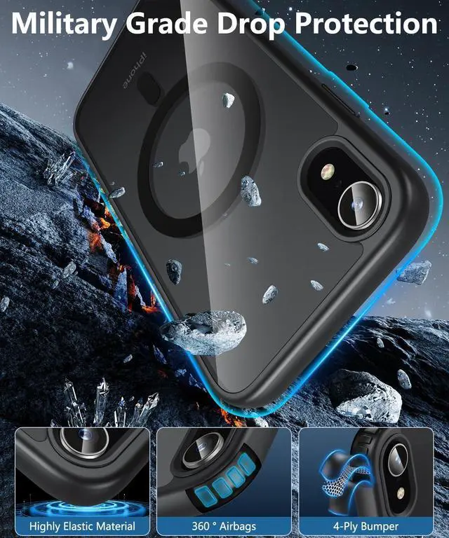 Alt view image 3 of 7 - Hensinple for iPhone XR Case Magnetic, iPhone XR Phone Case with Screen Protector [Compatible with MagSafe][Non-Slip], Clear Hard Back Slim Shockproof Protective Case Cover for iPhone XR 6.1, Black