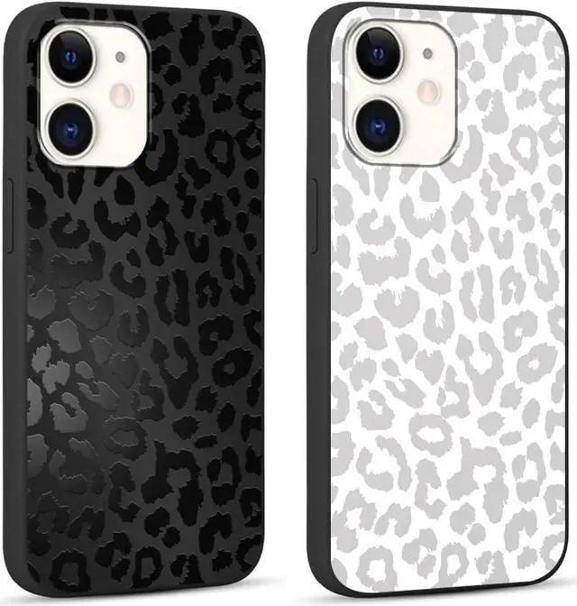 Main image of 2 Pack Cute Cheetah Print for Apple iPhone 11 6.1 Inch Phone Case,Luxury Leopard Pattern Design Cases Soft Silicone Slim TPU Shockproof Protective Bumper Cover for Women Girls-Black & White