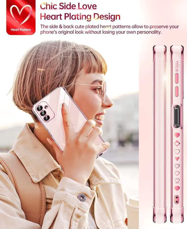 Alt view image 4 of 7 - LeYi for Samsung A13 5G Case / A04s Case for Women for Girl + [2 Pcs] A13 5G Screen Protector, Aesthetic Love Heart Luxury Case Cute Plating Soft TPU Girly Shockproof Case for Galaxy A13 5G, Pink