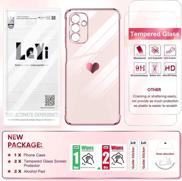 Alt view image 6 of 7 - LeYi for Samsung A13 5G Case / A04s Case for Women for Girl + [2 Pcs] A13 5G Screen Protector, Aesthetic Love Heart Luxury Case Cute Plating Soft TPU Girly Shockproof Case for Galaxy A13 5G, Pink