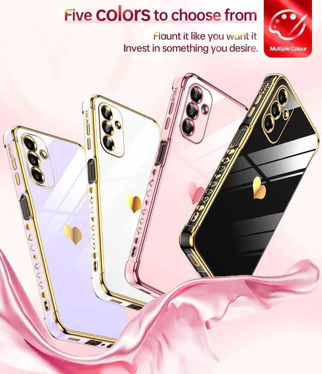 Alt view image 7 of 7 - LeYi for Samsung A13 5G Case / A04s Case for Women for Girl + [2 Pcs] A13 5G Screen Protector, Aesthetic Love Heart Luxury Case Cute Plating Soft TPU Girly Shockproof Case for Galaxy A13 5G, Pink
