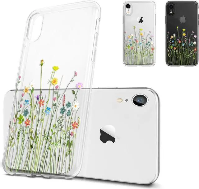 Alt view image 2 of 7 - Unov Case Compatible with iPhone XR Case Clear with Design Slim Protective Soft TPU Bumper Embossed Pattern 6.1 Inch (Flower Bouquet)