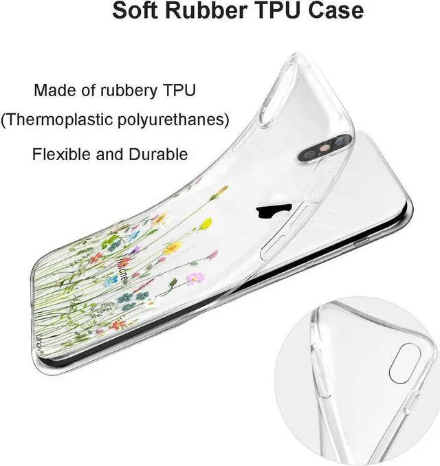 Alt view image 6 of 7 - Unov Case Compatible with iPhone XR Case Clear with Design Slim Protective Soft TPU Bumper Embossed Pattern 6.1 Inch (Flower Bouquet)