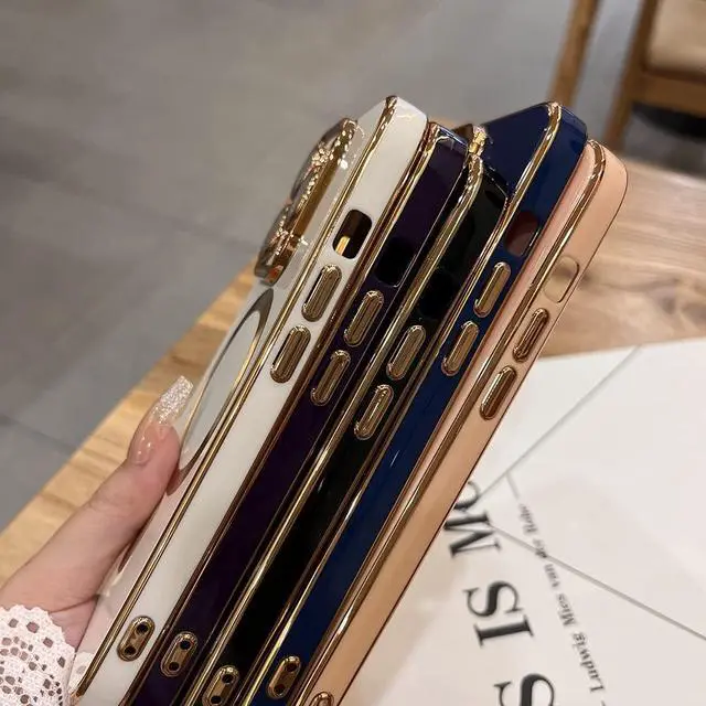 Alt view image 5 of 6 - OOK Magnatic Case for iPhone 15 Pro Max Case [Compatible with MagSafe] Full Camera Lens Protector Gold Electroplate Edge Soft TPU Shockproof Protective Phone Case for Women Men 6.7 Inch - Pink