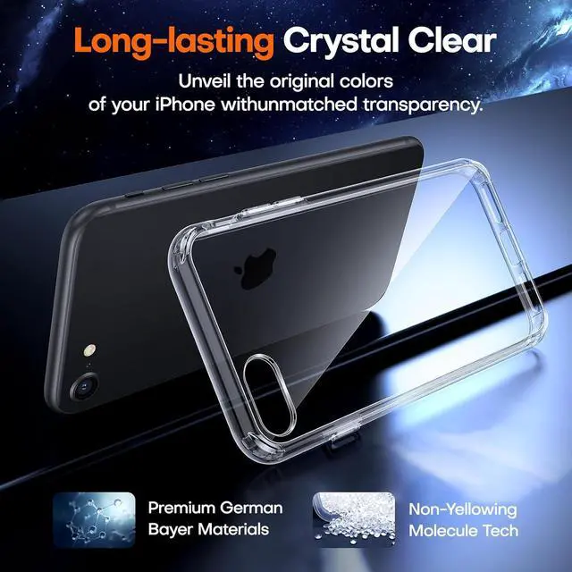 Alt view image 3 of 6 - TAURI for iPhone SE Case 2022/3rd/2020/2rd, for iPhone 8/7 Case Clear, [Not-Yellowing] with 2X Tempered Glass Screen Protectors, [Military Grade Drop Protection] Slim Phone Case for iPhone SE