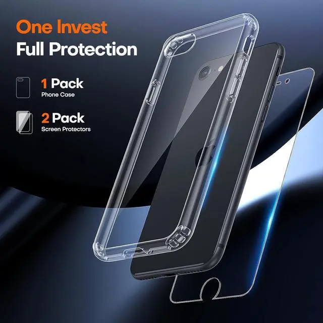 Alt view image 2 of 6 - TAURI for iPhone SE Case 2022/3rd/2020/2rd, for iPhone 8/7 Case Clear, [Not-Yellowing] with 2X Tempered Glass Screen Protectors, [Military Grade Drop Protection] Slim Phone Case for iPhone SE