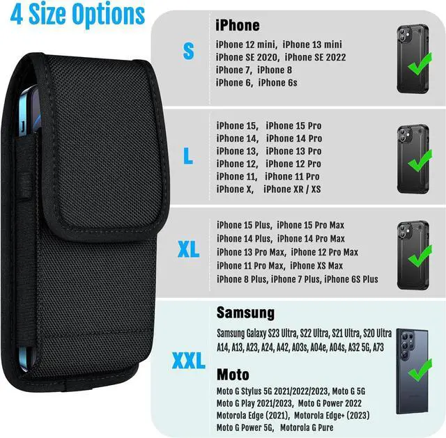 Alt view image 2 of 7 - ykooe Cell Phone Pouch Nylon Belt Holster Case Compatible with iPhone 15, 15 Pro, 14 Pro, 14, 12, 12 Pro, 11, 11 Pro, 13, 13 Pro, XR, Samsung Galaxy S20 S21 S22 S23 S10 S9, Black  L