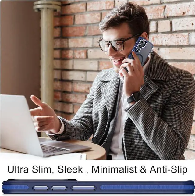 Alt view image 6 of 7 - for Samsung S23 Case, Compatible with MagSafe, Magnetic Phone Case for Galaxy S23, [Translucent Matte] [Anti-Slip] Full-Body Protection, Slim Color Hybrid Cover (Darkblue)