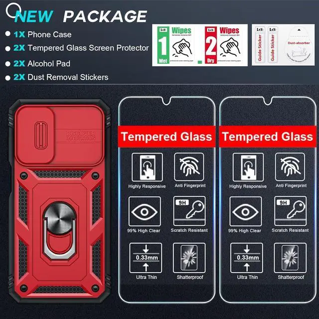 Alt view image 2 of 7 - LeYi for Galaxy A15 5G Case: Samsung A15 Screen Protector with Samsung A15 5G Telephone Case, Metal Stand Heavy Duty Shockproof para Mobile Smart Cell Phone Cover Galaxy A15 5G, Red+Black