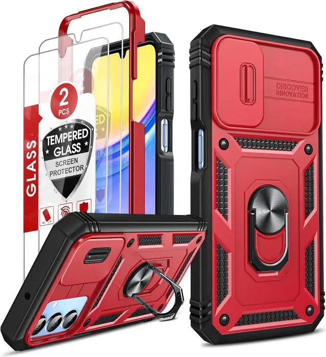 Main image of LeYi for Galaxy A15 5G Case: Samsung A15 Screen Protector with Samsung A15 5G Telephone Case, Metal Stand Heavy Duty Shockproof para Mobile Smart Cell Phone Cover Galaxy A15 5G, Red+Black