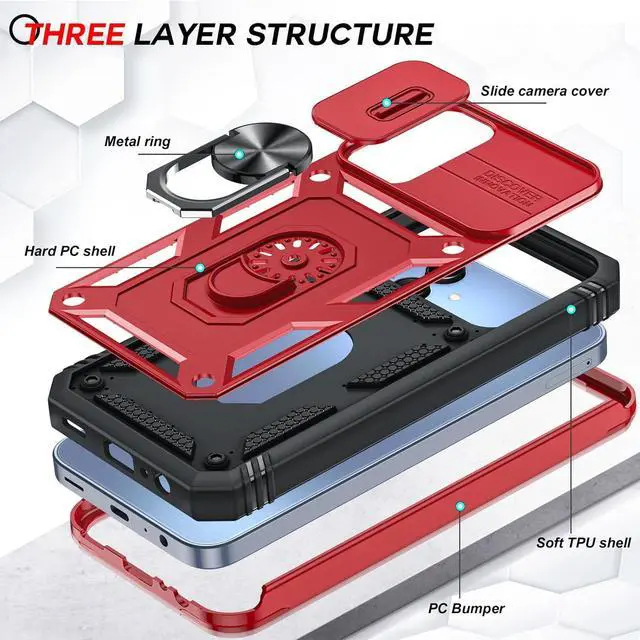 Alt view image 4 of 7 - LeYi for Galaxy A15 5G Case: Samsung A15 Screen Protector with Samsung A15 5G Telephone Case, Metal Stand Heavy Duty Shockproof para Mobile Smart Cell Phone Cover Galaxy A15 5G, Red+Black