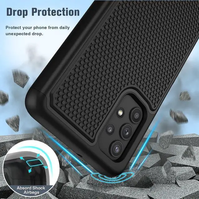 Alt view image 4 of 7 - JXVM for Samsung Galaxy A32 5G Case: Dual Layer Protective Heavy Duty Cell Phone Cover Shockproof Rugged with Non Slip Textured Back - Military Protection Bumper Tough - 6.5inch (Matte Black)