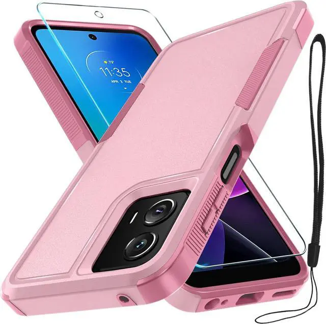 Main image of for Motorola Moto G Power 5G 2024 Case, Full Body Heavy Duty Rugged Shockproof Protective Phone Cover with Lanyard Strap, Tempered Glass Screen Protector,Cute Pink