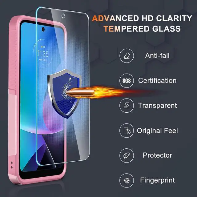 Alt view image 5 of 7 - for Motorola Moto G Power 5G 2024 Case, Full Body Heavy Duty Rugged Shockproof Protective Phone Cover with Lanyard Strap, Tempered Glass Screen Protector,Cute Pink