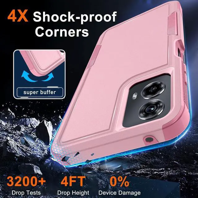 Alt view image 3 of 7 - for Motorola Moto G Power 5G 2024 Case, Full Body Heavy Duty Rugged Shockproof Protective Phone Cover with Lanyard Strap, Tempered Glass Screen Protector,Cute Pink