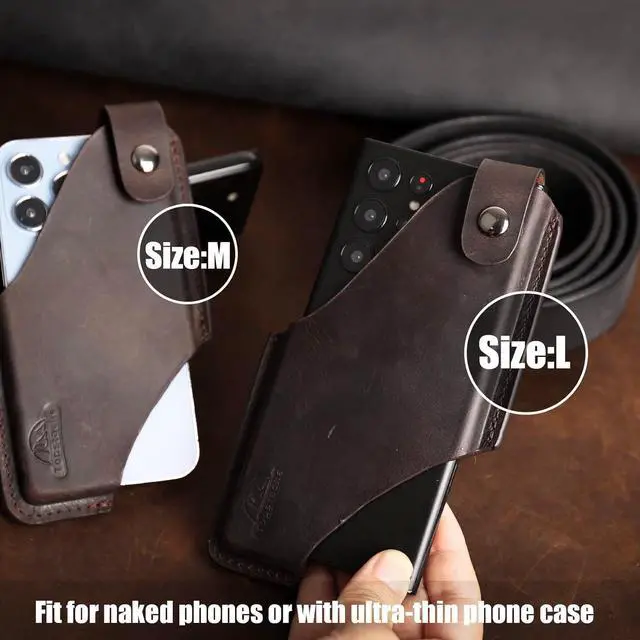 Alt view image 6 of 6 - Topstache Leather Phone Holster with Belt Clip Loop, Leather Belt Case with Magnetic Closure,Cell Phone Case for iPhone, Belt Phone Pouch for Samsung,Leather Phone Sheath for Belt,Darkbrown,Medium