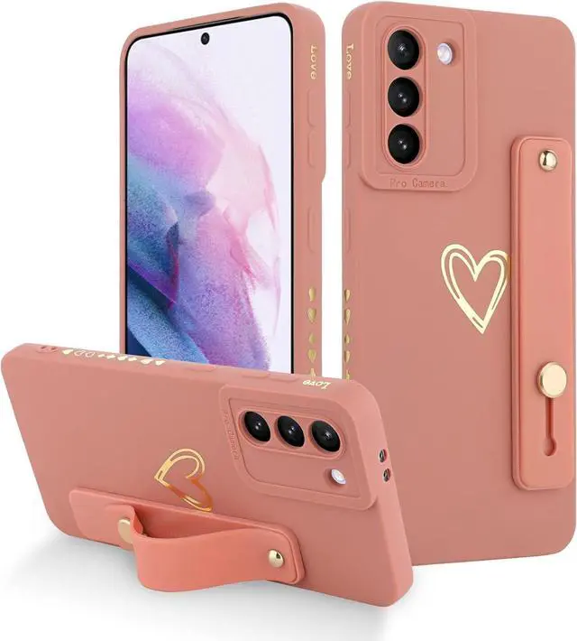 Main image of Fiyart Galaxy S21 5G Case - Pink Love Hearts, Slim Protective Cover, Wrist Strap, Kickstand, Bumper & Camera Protection for 6.2" Samsung