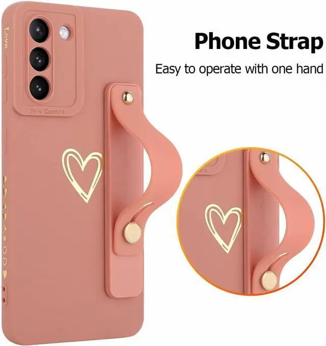 Alt view image 5 of 7 - Fiyart Galaxy S21 5G Case - Pink Love Hearts, Slim Protective Cover, Wrist Strap, Kickstand, Bumper & Camera Protection for 6.2" Samsung