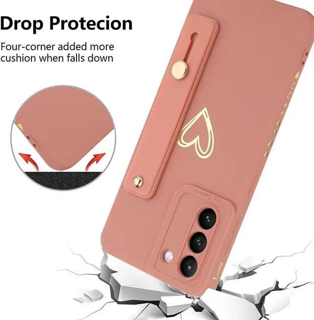 Alt view image 6 of 7 - Fiyart Galaxy S21 5G Case - Pink Love Hearts, Slim Protective Cover, Wrist Strap, Kickstand, Bumper & Camera Protection for 6.2" Samsung