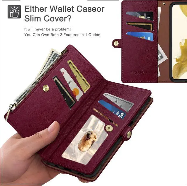 Alt view image 2 of 6 - XcaseBar for iPhone XR 6.1" Wallet case with RFID Blocking Zipper Credit Card Holder, Flip Folio Book PU Leather Phone case Shockproof Cover Women Men for Apple XR case Wine Red