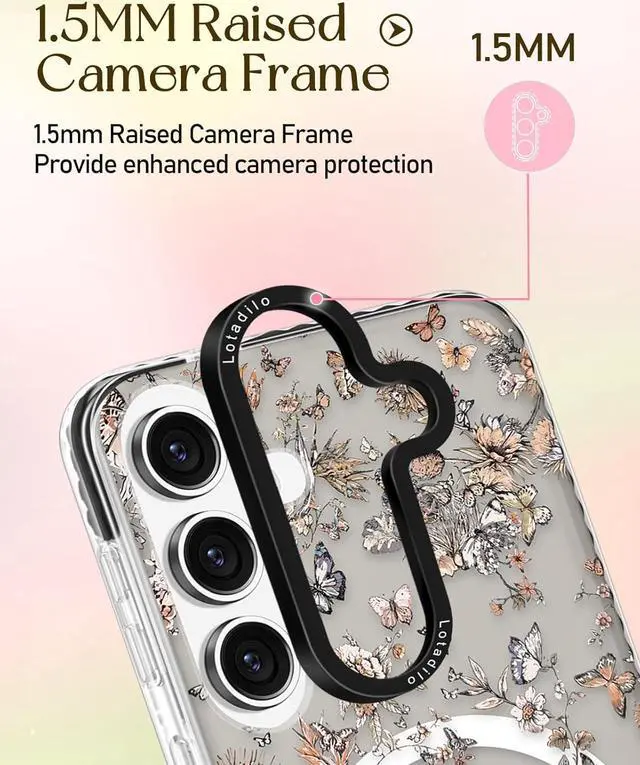 Alt view image 3 of 6 - for Samsung Galaxy S23 FE Case for Women - Girls Cute Design Compatible with Magsafe Magnetic Ring Holder Stand Butterfly Plants Phone Covers Aesthetic Girly TPU Funda for S23 FE