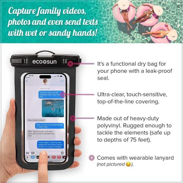 Alt view image 3 of 6 - Waterproof Phone Pouch (2-Pack)  Designed in Hawaii  Case Fits All iPhones (incl. 15 Pro Max), Samsung Galaxy S24 & More
