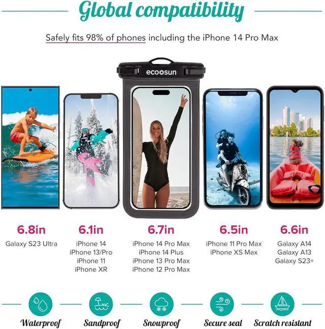 Alt view image 4 of 6 - Waterproof Phone Pouch (2-Pack)  Designed in Hawaii  Case Fits All iPhones (incl. 15 Pro Max), Samsung Galaxy S24 & More
