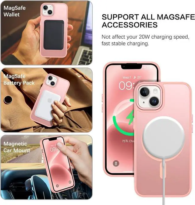 Alt view image 3 of 7 - Magnetic iPhone 14 Plus Case [Compatible with Magsafe] Translucent Matte Phone Case iPhone 14 Plus Slim Thin Shockproof Anti-Yellow Women Men Girls Boys Protective Cover for 14 Plus, Pink