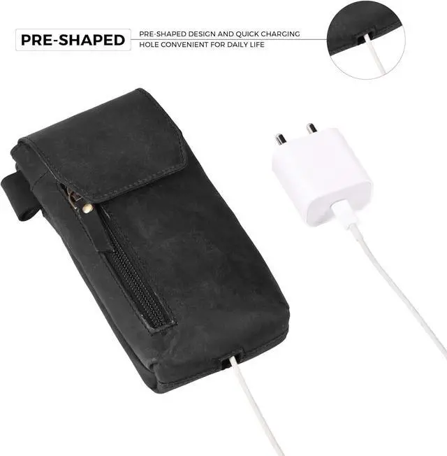 Alt view image 3 of 7 - Leather Village Genuine Leather Cell Phone Holster  7X3.5- Black- Universal Smartphone Phone Case with Belt Clip [Magnetic Closure] ID Card Holder Pouch  iPhone, Samsung Galaxy, Google Pixel