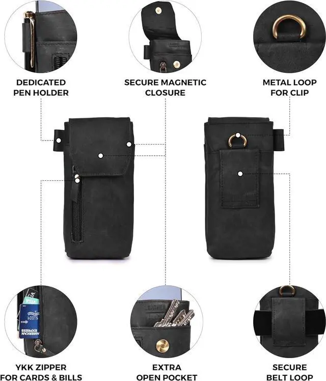 Alt view image 4 of 7 - Leather Village Genuine Leather Cell Phone Holster  7X3.5- Black- Universal Smartphone Phone Case with Belt Clip [Magnetic Closure] ID Card Holder Pouch  iPhone, Samsung Galaxy, Google Pixel