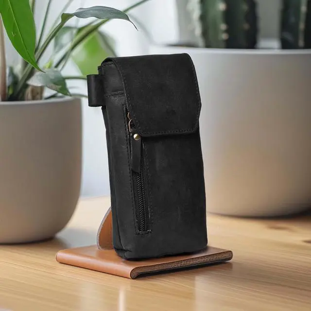 Alt view image 6 of 7 - Leather Village Genuine Leather Cell Phone Holster  7X3.5- Black- Universal Smartphone Phone Case with Belt Clip [Magnetic Closure] ID Card Holder Pouch  iPhone, Samsung Galaxy, Google Pixel