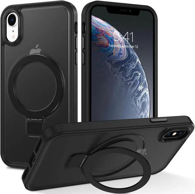 Main image of DUEDUE for iPhone XR Case Magnetic with Ring Stand[Compatible with Magsafe], Full Body Protective Cover Slim Shockproof Kickstand Phone Case for Apple iPhone XR 6.1", Black