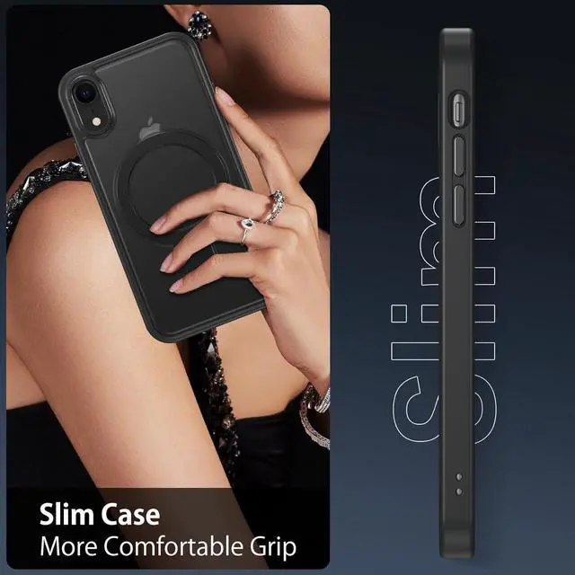 Alt view image 5 of 7 - DUEDUE for iPhone XR Case Magnetic with Ring Stand[Compatible with Magsafe], Full Body Protective Cover Slim Shockproof Kickstand Phone Case for Apple iPhone XR 6.1", Black