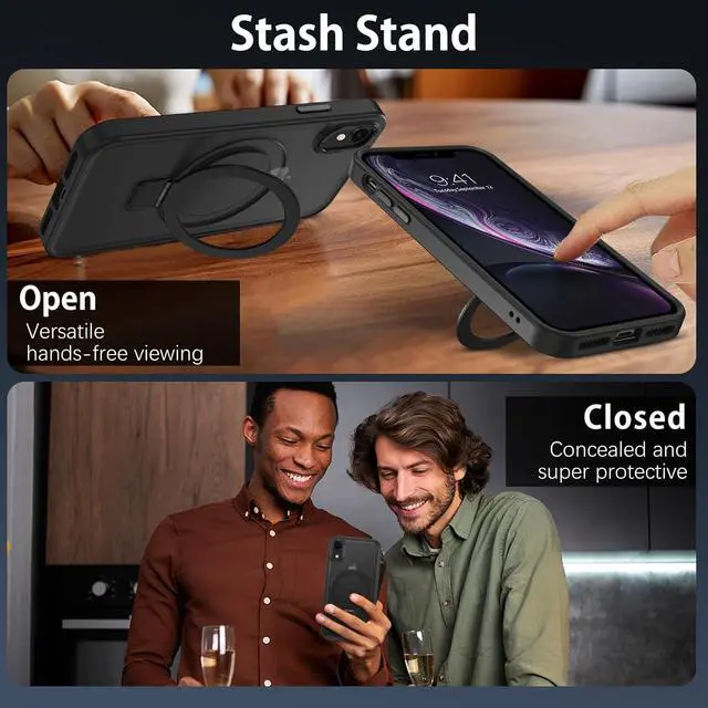 Alt view image 6 of 7 - DUEDUE for iPhone XR Case Magnetic with Ring Stand[Compatible with Magsafe], Full Body Protective Cover Slim Shockproof Kickstand Phone Case for Apple iPhone XR 6.1", Black