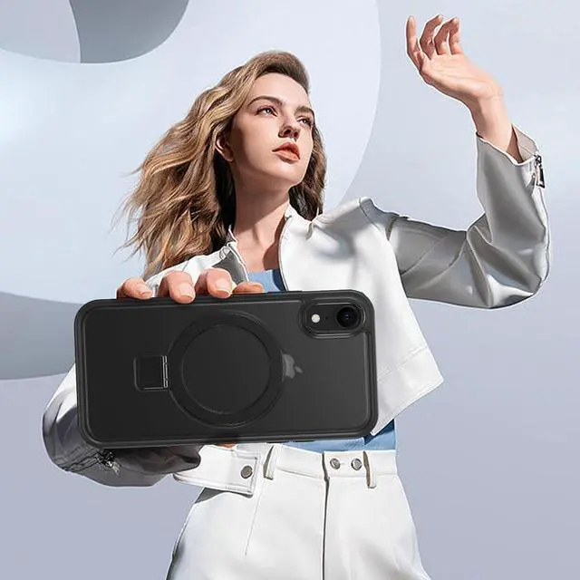 Alt view image 7 of 7 - DUEDUE for iPhone XR Case Magnetic with Ring Stand[Compatible with Magsafe], Full Body Protective Cover Slim Shockproof Kickstand Phone Case for Apple iPhone XR 6.1", Black