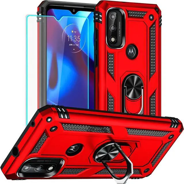 Main image of for Moto G Pure Phone Case, Moto G Power 2022 Case with HD Screen Protector, Military Grade Protective Cases with Ring for Moto G Pure (Red)